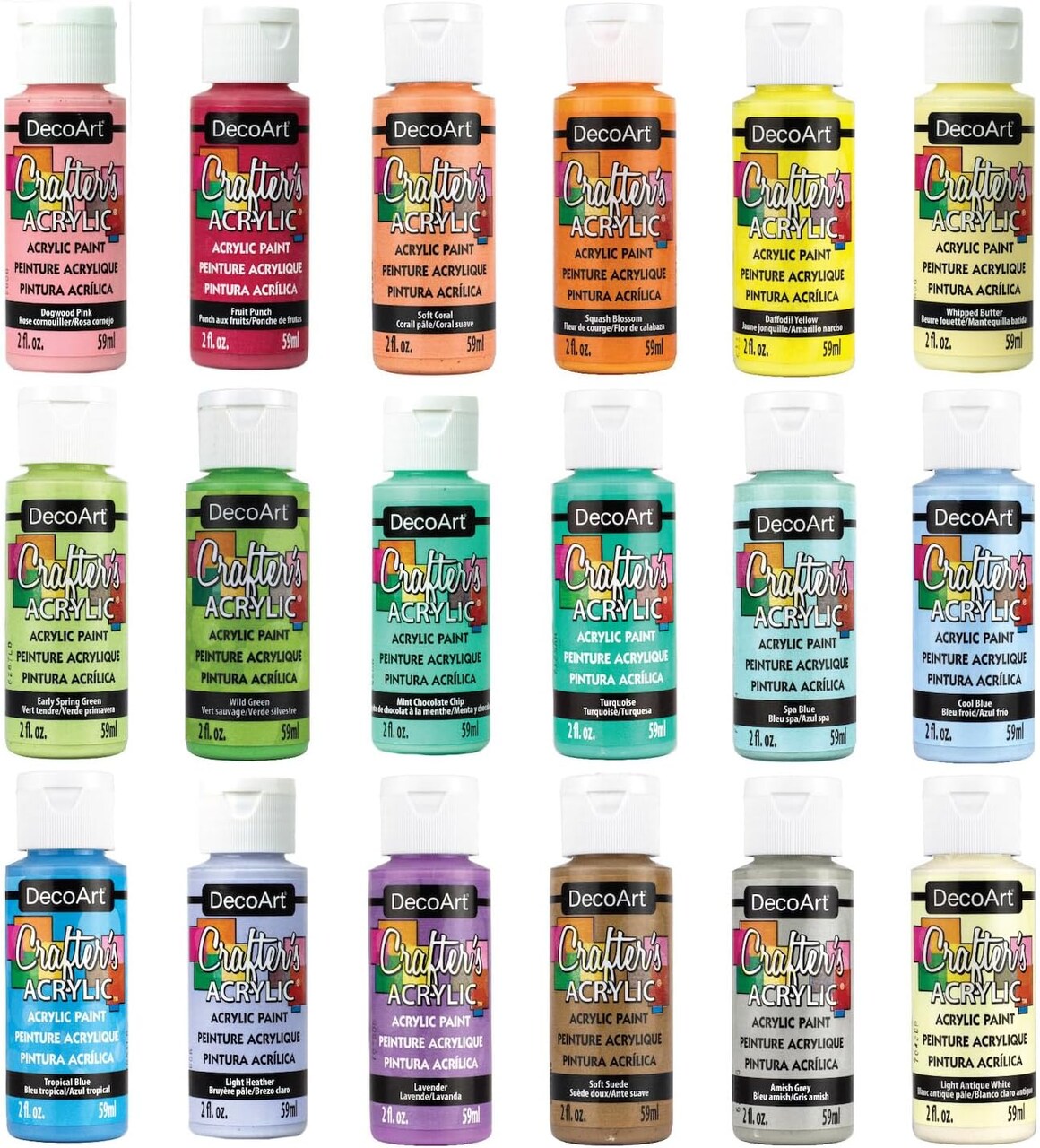 Acrylic Pastels Paint Set, 18 (2 fl oz/59 ml) Assorted Matte Finish Colors, DIY Arts And Crafts Acrylic Paint, 36 Fl Oz(Pack of 1)